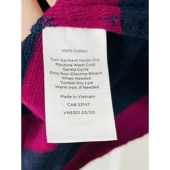 Talbots 100% Cotton Tunic Sweater Womens Sz L Knit Stripes Side Slit Purple Blue - Picture 5 of 8